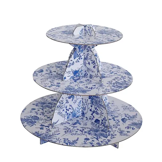11-Inch 3 Tier Floral Print Cupcake Stand Set for Wedding Decor Blue {3}