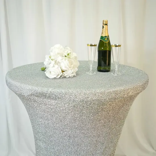 36" Metallic Fitted Spandex Cocktail Tablecloth Silver {1}