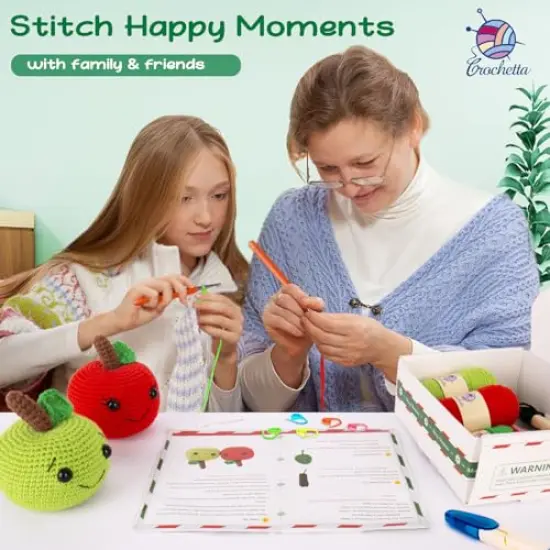 Crochet Kit for Beginners, Beginner Crochet Starter Kit with Step-by-Step Video Tutorials, Learn to Crochet Kits for Adults Kids, DIY Knitting Supplies, Apple Couple (40%+ Yarn) {6}