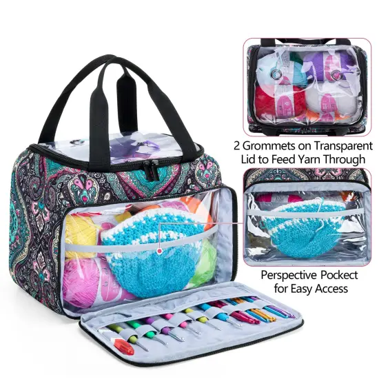 Small Yarn Storage Bag with 2 Grommets, Portable Knitting Tote for Knitting Kit & Crochet Accessories, Yarn Project Organizer for Knitting Supplies Set for Adults, Totem (Bag Only) {1}