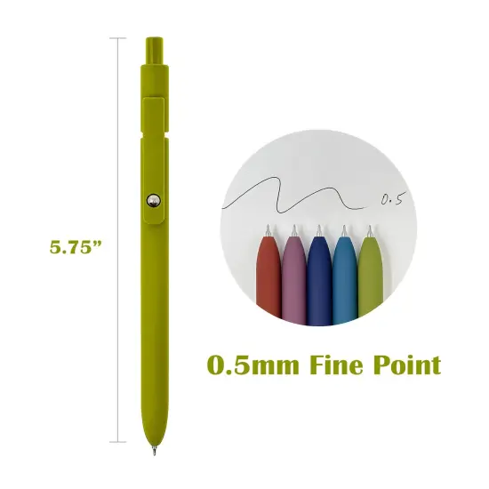 Wrapables Smooth Retractable Black Ink Gel Pens, 0.5mm Fine Point, for Home Office Work (Set of 5), Oceani {2}