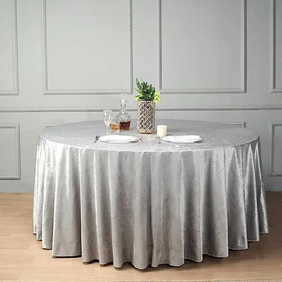 120-Inch Classic Round Premium Velvet Tablecloth Silver {1}