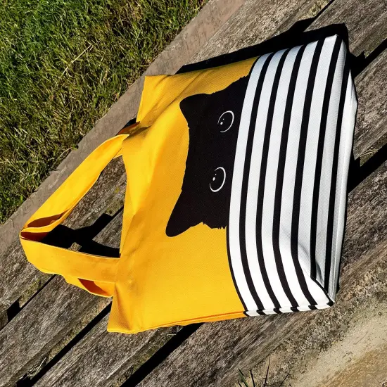 Cat Lover Gifts for Women - Black Cat Gifts for Cat Lovers - Cat Mom Gifts - Cat Themed Gifts - Happy Birthday Bags for Cat Lady Gifts - Reusable Cat Tote Bag (Yellow Cat) {6}