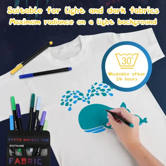 20 Pieces Permanent Fabric Pens, Machine Washable Fabric Markers for T-Shirts Designs, Canvas Bags, Shoes, Fabric and Crafts for Kids Adults Drawing and Writing {5}