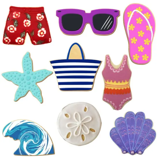 Beach Cookie Cutters 9 Pc Set. USA Tin Plate Steel - By CookieCutter.Com {3}