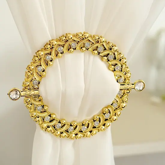 Set of 2 Round 7-inch Acrylic Crystal Curtain Tie Backs for Events Gold {2}