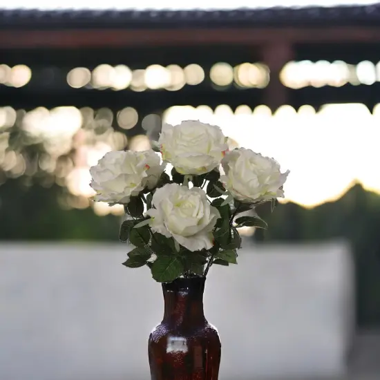 6-Pack: Cream Rose Bush with 7 Silk Flowers & Foliage, Floral Home by Artificial Flowers {2}