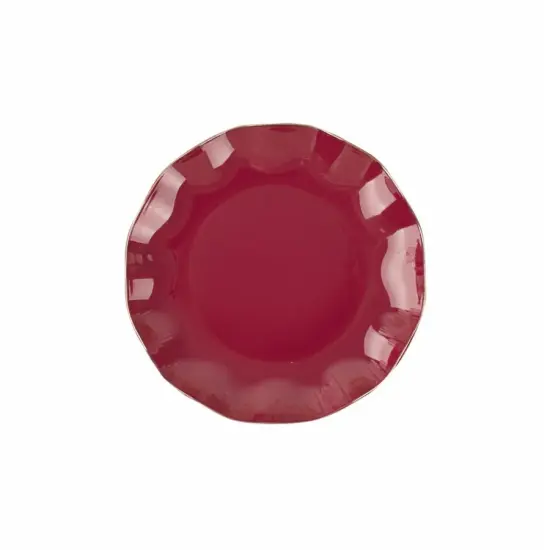 9" Round Disposable Salad Dinner Plastic Plates Gold Wavy Trim Burgundy {1}
