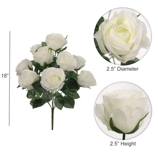 20" White Rose Bush - 12-Pack, 9 Silk Flowers with Lifelike Foliage, Elegant Floral D&eacute;cor, Perfect for Arrangements & Events - Ideal for All Seasons, Floral Home by Artificial Flowers {2}