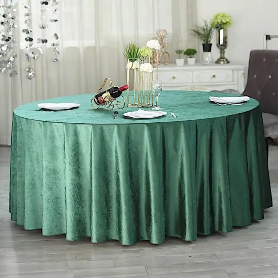 120-Inch Classic Round Premium Velvet Tablecloth Hunter green {1}