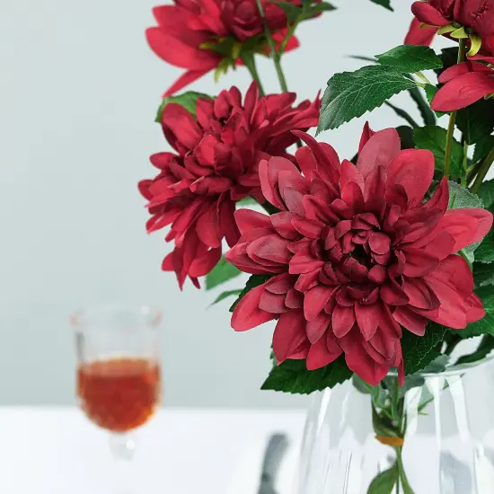 2 pcs 30-Inch Dahlia Spray Stems Silk Artificial Flowers Bugundy {1}