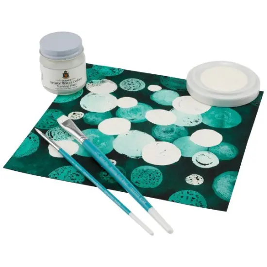 Jerry's Artarama Masking Fluid for Watercolor Painting Kit with 40ml Bottle, 10 Synthetic Brush Set, 2 Rubber Cement Pick Ups; Precise Detail, Easy to Remove White {4}