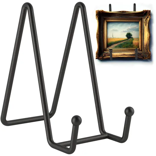 Petiy Beauty 2 Pack 6 Inch Plate Stands for Display, Black Iron Plate Holder Display Stand, Metal Frame Holder Stand for Picture, Decorative Plate Dish, Book, Photo Easel and Tabletop Artistic Work {1}