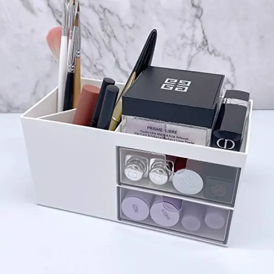 Desk Organizer, Desk Organizers and Accessories, Desk Storage Box, Vanity Organizer, Cosmetic Storage Organizer, Makeup Organizer, Mini Desk Storage for Office Supplies, White {4}