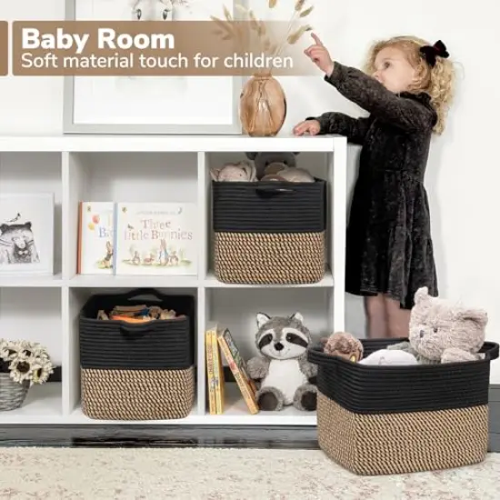 Cube Storage Bins - Towel, Book, Cloth, Shoes, Closet Shelf Woven Baskets for Office, Baby Laundry, Toys, 13''x9.8''x9'' {6}