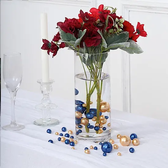 200 Faux PEARL BEADS Assorted Vase Fillers Blue and gold {4}