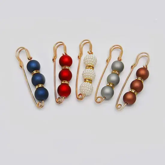 5 Pieces Pearl Brooch Pins for Women Fashion, Brooch Pins for Crafts, Sweater Shawl Clip Double Gold Brooch Pins for Women，Waist Pants Extender Safety Pins (Mixed color) {5}