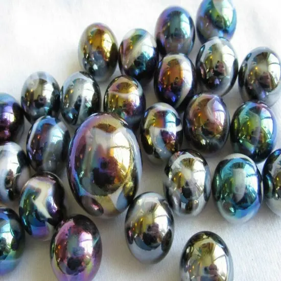 25 Glass Marbles MILKY WAY Purple/Gold Oil Slick Metallic Iridescent Shooter new {2}