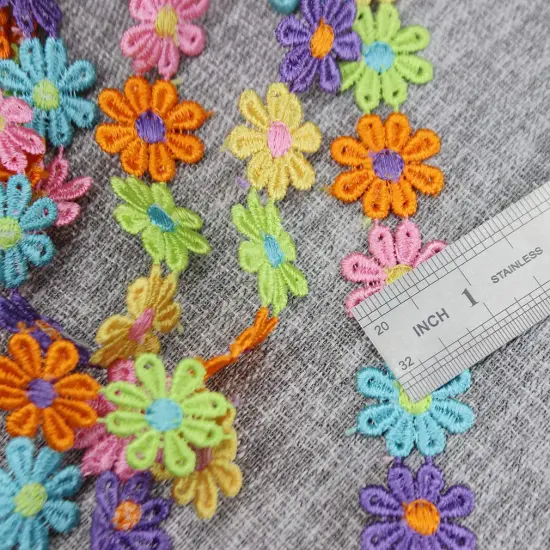 Colorful Daisy Flower Lace Trim Knitting Wedding Embroidered DIY Handmade Patchwork Ribbon Sewing Supplies Crafts 2.5CM Wide 7Yards/Lot {6}