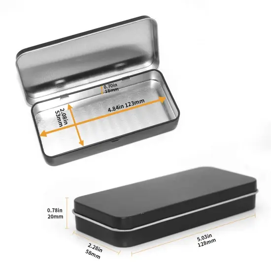 4 Pieces Metal Rectangular Hinged Tin Boxes with Lid, Black Metal Containers Portable Box Small Storage Kit Home Organizer,Model 128 {4}