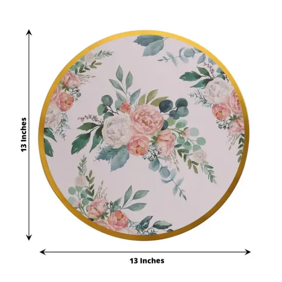 6 Floral Design Disposable Paper Charger Plates Gold {2}