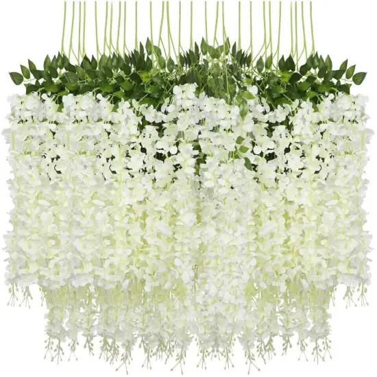 12Pcs Artificial Wisteria Vine Garland White {1}