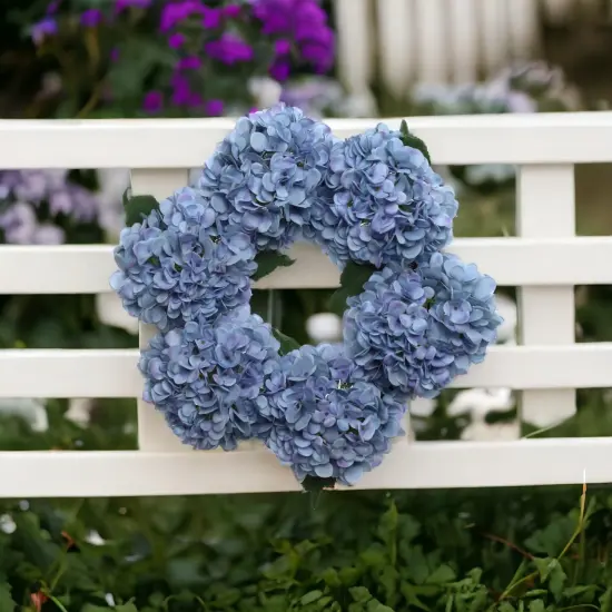 15" Azure Blue Hydrangea Wreath with Grapevine Ring, Floral Home by Artificial Flowers {2}