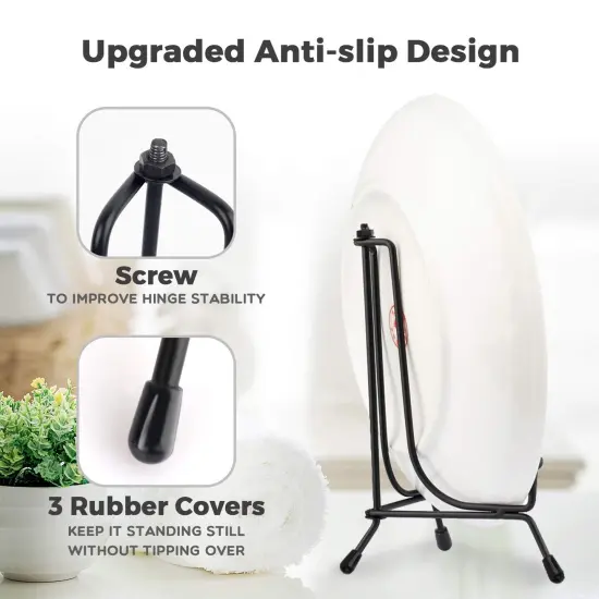 Mocoosy 4 Pack Improved Anti-Slip Plate Stands for Display, 6 Inch Plate Holder Display Stand, Picture Frame Holder Stand, Black Iron Easel Stands for Photo, Decorative Plate and Tabletop Arts {6}