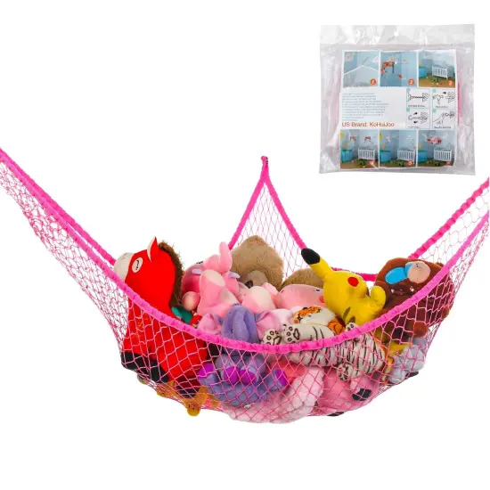 Jumbo Toy Hammock Stuffed Animals and Toy Storage Hammock Net 70" Wall Sling Corner Extra Large Kids Children Mesh Toy Net Organizer Pink {2}