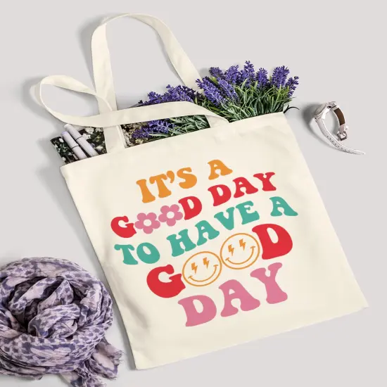 Canvas Tote Bag Aesthetic Cute For Women Y2K School Grocery Bag Cotton Cloth Beach Totes Gift For Kids Girl-Its A Good Day {1}