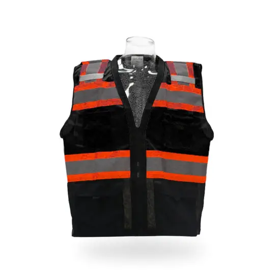 Contrast High Visibility Safety Vest with Pockets Reflective Zipper Front Polyester | RADYAN&reg; Safety orange/ black {3}