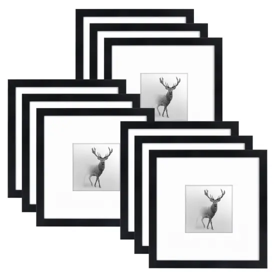 Americanflat 8x8 Square Picture Frames for Grid Gallery - Set of 6 and 9 - 4x4 with Mat or 8x8 without Mat - Square Grid Picture Frames - Shatter Resistant Glass - Hanging Hardware - Includes Easel - Black {1}