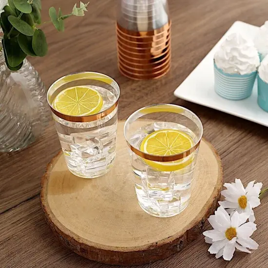 9 oz Clear Rose Gold Rim Plastic Disposable {1}