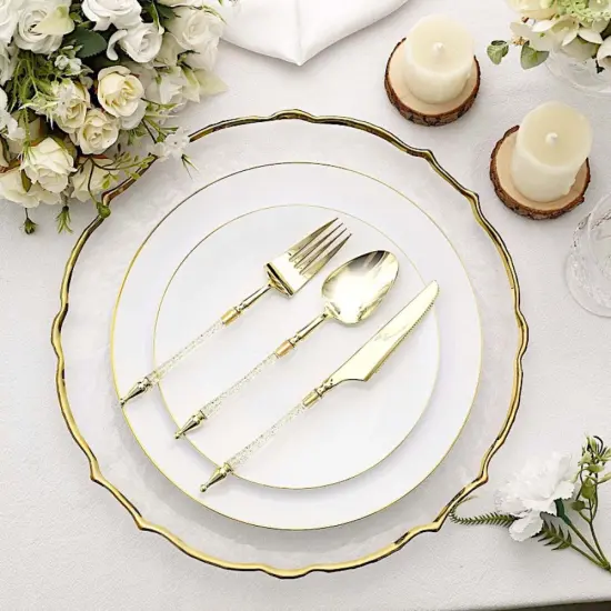 24-Piece Disposable Plastic Cutlery Set Clear and gold {3}