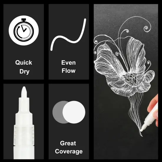 8 Pieces Acrylic White Paint Pens - 2-3MM Medium Tip & 0.7MM Extra Fine White Paint Marker for Rock Painting, Wood, Metal, Fabric, Plastic, Canvas, Glass, Ceramic, Diy Crafts {5}