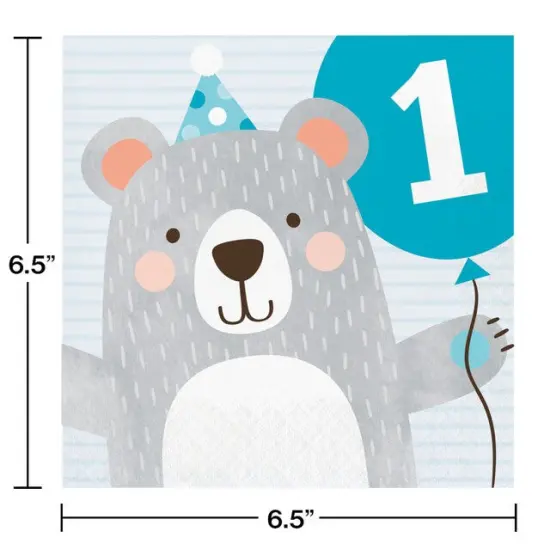Blue 1st Birthday Bear Luncheon Napkins {1}