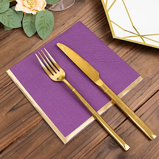 50 Pastel Gold Trim 2 Ply Paper Napkins for Events Purple {3}