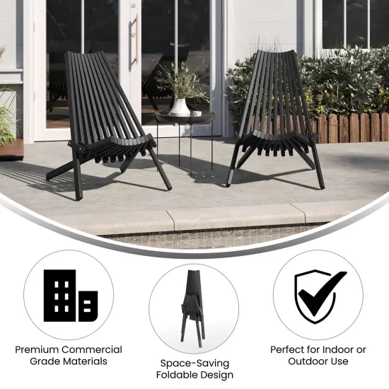 Merrick Lane Dubois Indoor/Outdoor Solid Acacia Wood Low Profile Lounge Folding Chair for Use with Backyard, Patio, Sunroom, Porch, Garden Black {2}