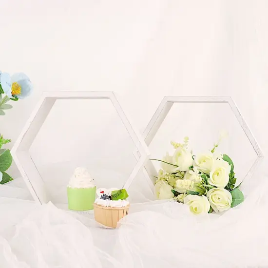 Hexagon Wood Geometric Wall Shelves: Wedding Decor White {4}