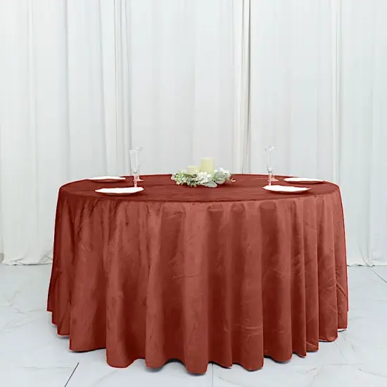 120-Inch Classic Round Premium Velvet Tablecloth Terracotta {1}