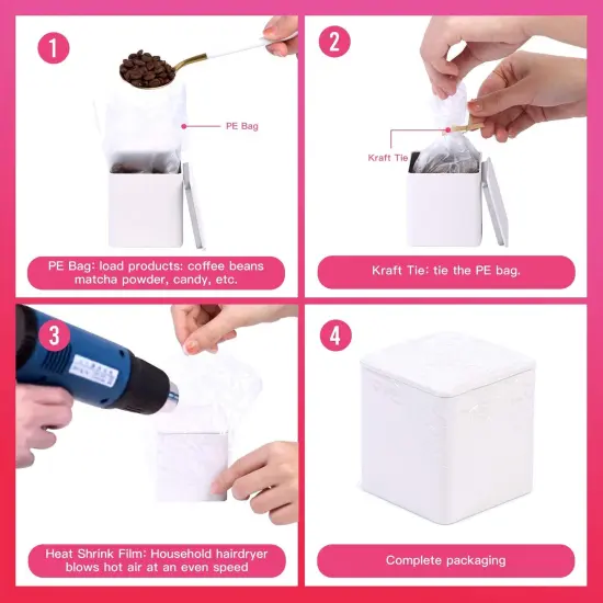 Square Tin Can Empty Cube Steel Box Storage Container kit 65mm Series for Treats, Gifts, Favors, Loose Tea, Coffee and Crafts, Rose Gold, 3S {3}