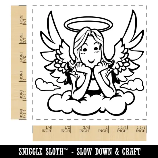 Angel Looking Down from Clouds Self-Inking Rubber Stamp Ink Stamper Red {1}