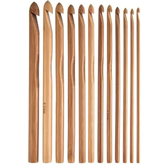 15 Pieces Wooden Bamboo Crochet Hooks Set Handcrafted Knitting Needles Weave Yarn Craft, 3 to 25 mm in Diameters {1}