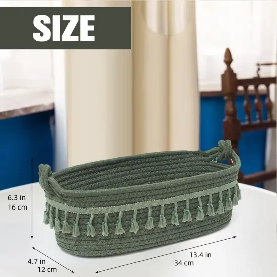 Small Cotton Rope Woven Basket Toilet Paper Baskets for Organizing Decorative Basket for Boho Decor Small Storage Basket for Bedroom Nursery Livingroom Entryway,Green {3}