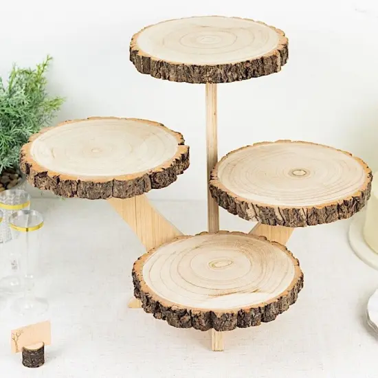 15 in Brown 4 Tier Round Natural Wood Cupcake Dessert Stand {5}