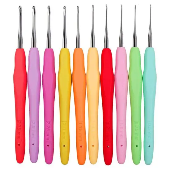 10 Pieces Knitting Needles Crochet Hook - Multicolor Ergonomic Crochet Hooks Set - Rubber Handled Aluminum Crochet Hooks - Small Crochet Hooks Knitting Kit for Beginners Crochet Kit for Crocheting Yarn {2}