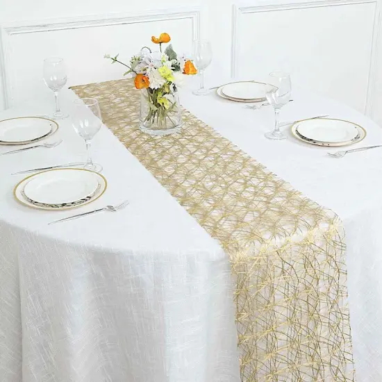12x108 in Metallic Non Woven Fiber Polyester Table Runner Gold {5}