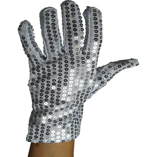 Adult's Left Handed Single Silver Sequin Glove Costume Accessory {1}