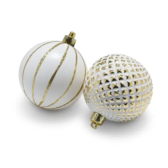 RN&rsquo;D Christmas Decorative Ball Ornaments &ndash; White and Gold Christmas Ball Hanging Tree Ornament Set Assorted Designs - 30 Piece Set {2}