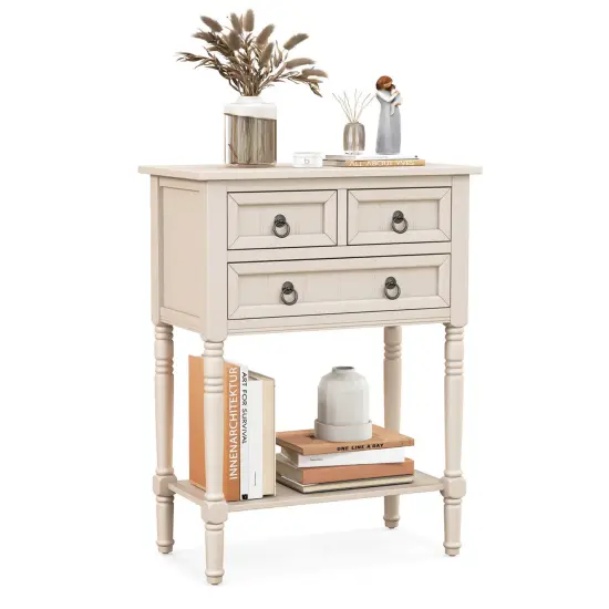 Costway Console Entryway Table with 3 Drawers Open Shelf for Hallway Living Room Beige {1}